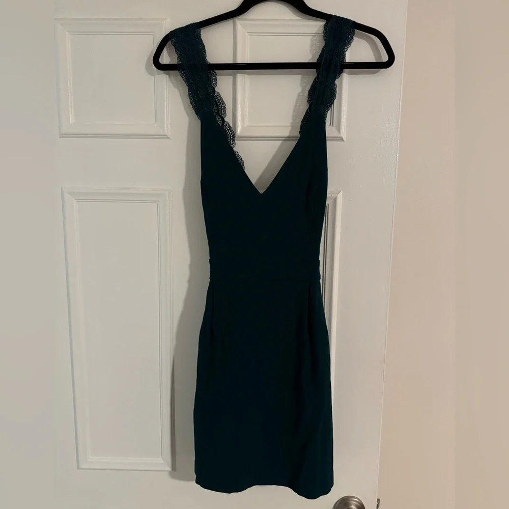 Sezane Deep Teal Lace-Trim Mini Dress - Picture 2 of 4